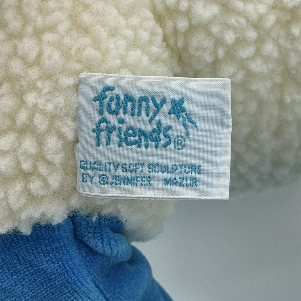 Vintage Funny Friends Jennifer Mazur Lamb Sheep Plush Blue White Soft Sculpture